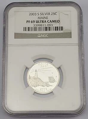 2003 S Silver Proof Maine State Quarter 25c NGC PF 69 Ultra Cameo - Image 1 of 4