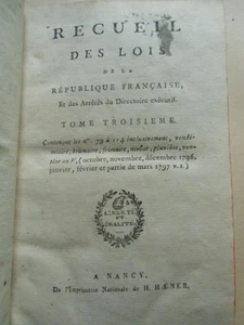 Recueil bulletins des lois de la république Française 79 à 114 HAENER NANCY 1797 - Imagen 1 de 7