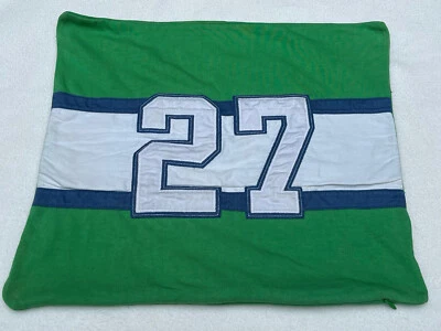 Funda de almohada Pottery Barn niños rugby verde y azul falsa 16 X 16 decoración del hogar Foto 1 de 4