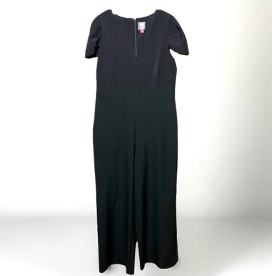 Mono Vince Camuto negro para mujer cuello en V pierna ancha LBD más elegantes bolsillos Foto 1 de 4