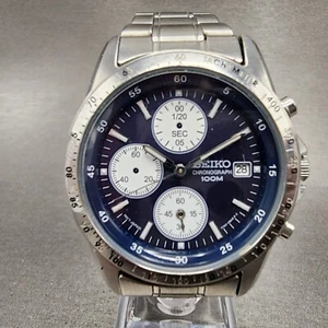 Seiko Chronograph Watch Men 38mm Blue Dial Silver Tone Date yt92-0dw0 NewBa READ - Picture 1 of 11