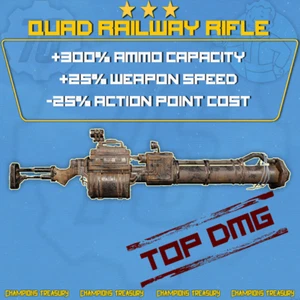 FALLOUT 76 PC RAILWAY RIFLE QUAD +25% WEAPON SPEED -35% VATS COST +PIN-POINTER'S - Picture 1 of 1