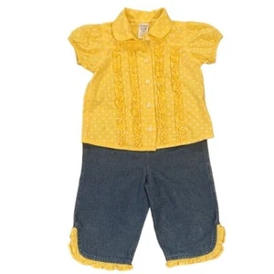 Class Club 2-Piece Set Yellow Polka Dot Top/Denim Pants with Yellow Trim 24M - Picture 1 of 6