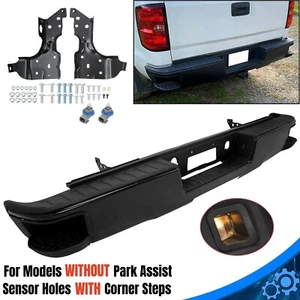 Black Rear Step Bumper Assembly For Chevy Silverado 1500 GMC Sierra 2014-2018 - Picture 1 of 19