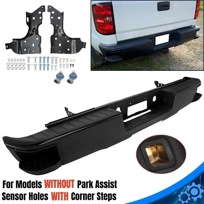 Black Rear Step Bumper Assembly For Chevy Silverado 1500 GMC Sierra 2014-2018 - Image 1 of 4