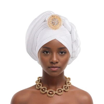 African Auto Gele Headtie Nigeria Turban Muslim Hijab Women Bonnet Head Wrap Hat - Image 1 of 4