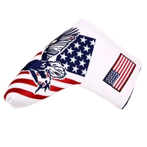USA Stars and Stripes Eagle Embroidery PU Leather Golf Blade Putter Head Cover - Picture 1 of 5
