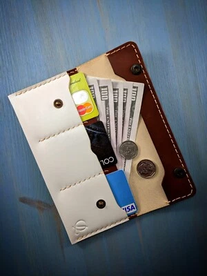 Cartera larga blanca, monedero, portmone, hecha a mano, hecha de cuero genuino Foto 1 de 4