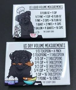Black Pug Dog Measuring Chart Magnet Set Kitchen Baking and Cooking Guide Gift - Picture 1 of 12