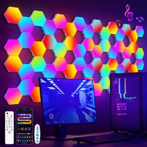 Hexagon Lights w APP/Remote Control | RGB Wall Lamp DIY Geometry Music Gaming - Picture 1 of 12