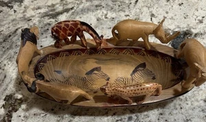 12 Zoll handgefertigte Safari Schüssel mit afrikanischen Wildtieren Design hergestellt in Kenia Vintage - Bild 1 von 21
