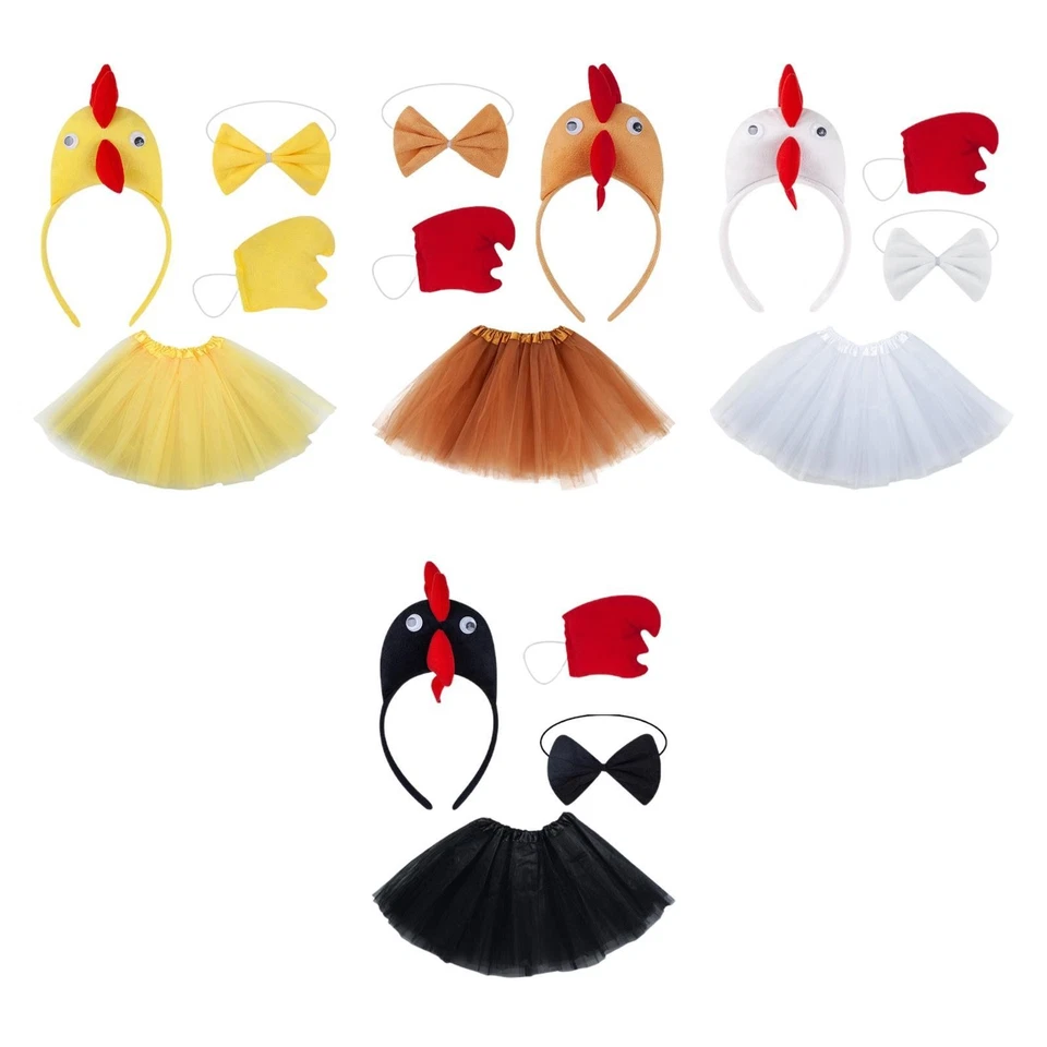 Conjunto de 4 piezas de disfraces de pollo lindo para niños niñas falda para vacaciones Halloween juegos con disfraces Foto 1 de 1