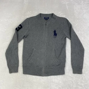 Polo Ralph Lauren boys size large full zip big pony “3” Sweater V Neck Gray - Picture 1 of 9