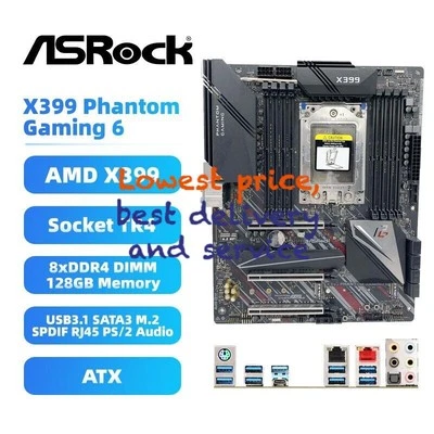 AMD X399 Motherboard ASRock X399 Phantom Gaming 6 TR4 DDR4 for Ryzen 2950X/2920X - Image 1 of 4