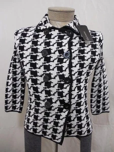 Abrigo Blazer Michelle Mujer Doble Pecho Tejido Borde Negro Blanco PS Pequeño Nuevo - Imagen 1 de 12