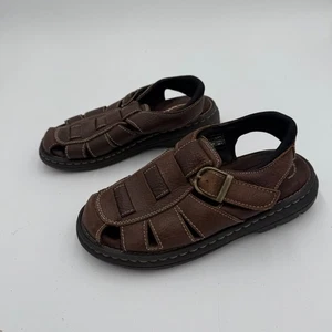 Thom McAn Fisherman Sandals Men's US Size 7 Brown Leather Buckle Strap Slip-On - Picture 1 of 9