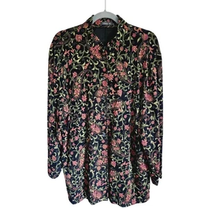 Vikki Vi 1X Black Button Front Tunic Cover Up Jacket Floral Mandarin Collar - Picture 1 of 9