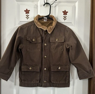 Gymboree Chore Barn Jacket Contrast Collar Boys Size Small 5 6 Fleece Lined Coat - Image 1 of 4