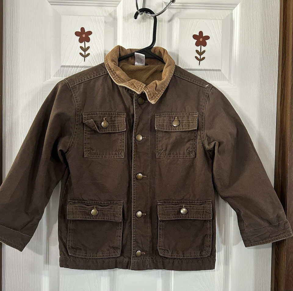 Gymboree Chore Barn Jacket Contrast Collar Boys Size Small 5 6 Fleece Lined Coat - Image 1 of 4