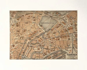 HAMBURG Town City Plan GERMANY - c. 1910 Mounted Antique Map - Picture 1 of 1
