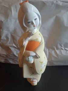 Japanese Hakata Doll Association Woman Wearing Yellow & Orange Kimono Japanese - Picture 1 of 10