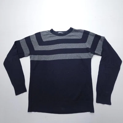 Suéter Vince Ligero Cuello Redondo Para Hombre Grande Azul Gris Rayas Algodón Delgado Foto 1 de 4