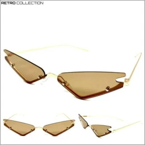 EXAGGERATED Futuristic Modern Retro Cat Eye SUN GLASSES Exotic Funky Brown Lens - Picture 1 of 8