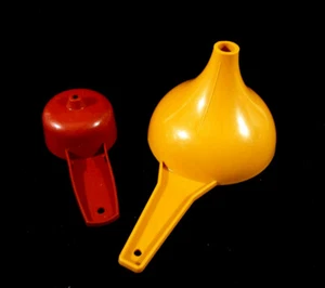 Tupperware Hershey Kiss Shaped Butterscotch Funnel and Small Cranberry Funnel - Picture 1 of 12