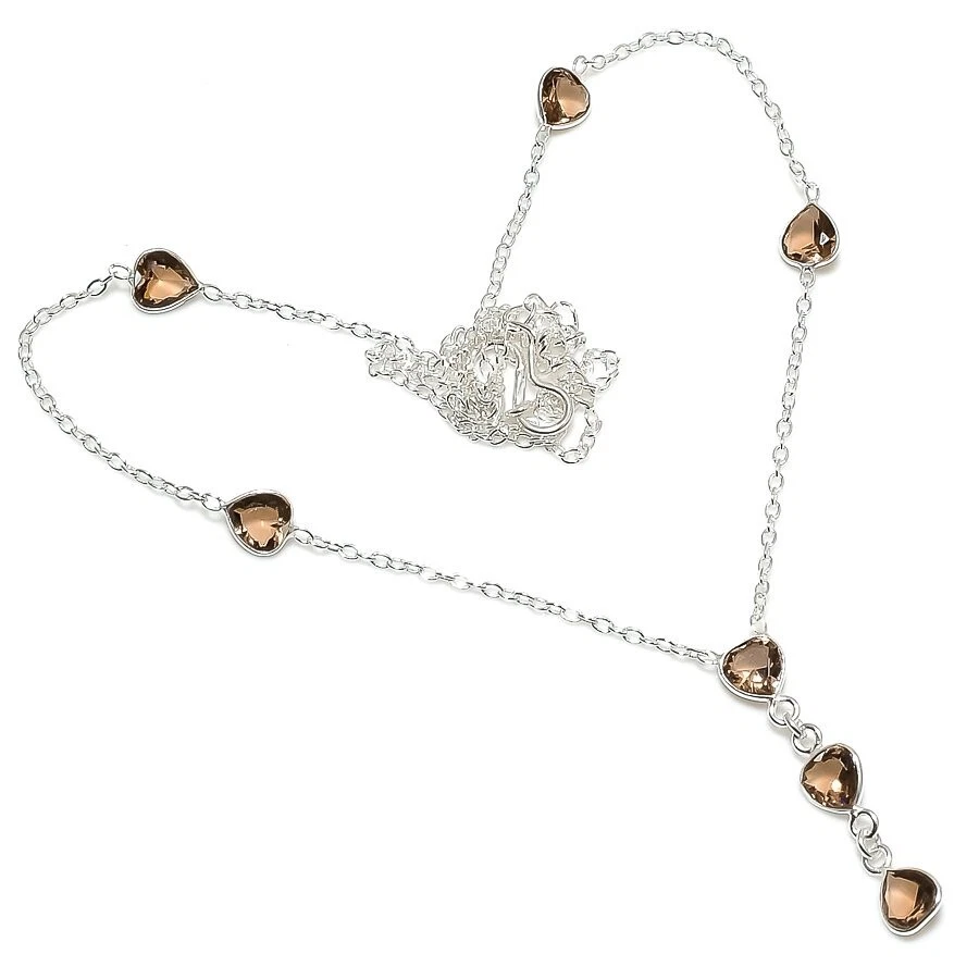 Smoky Quartz Gemstone Handmade 925 Sterling Silver Jewelry Necklace Sz 18" - Image 1 of 1