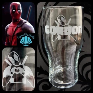 Deadpool Personalised Pint Glass Hero Gift Handmade Any Name Engraved FREE! - Picture 1 of 12