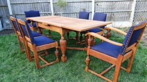 antique oak dining table and chairs, 4 CHAIRS + 2 CARVERS - Picture 1 of 11
