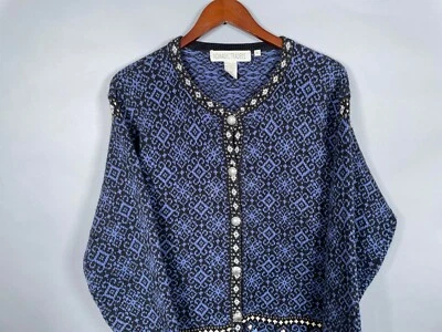 Cárdigan para mujer Nomadic Traders algodón patrón geométrico suéter azul mediano Foto 1 de 4