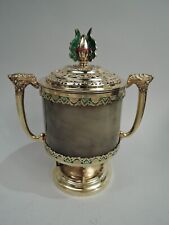 Antique Censer Qing Incense Burner Chinese Silver Gilt Agate Enamel