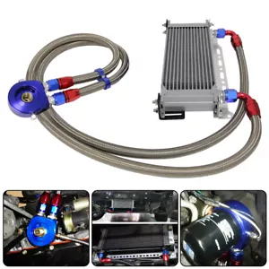 Universal AN10 15 Row Oil Cooler Kit W/ Bracket+Oil Filter Adapter Hose line Kit - Picture 1 of 9