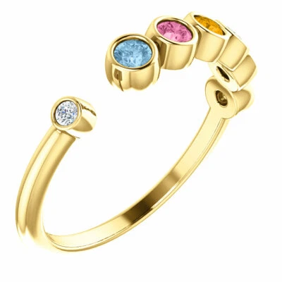 开放空间家庭戒指 10K 或 14K 纯金母亲戒指 1 至 6 个出生石 — 第 1/2 张图片