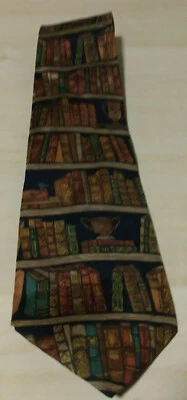 Libros Alynn Ex Libris Para Hombres Corbata Biblioteca Prendas para el Cuello Marrón 100% Seda 3.75" Ancho EE. UU. Foto 1 de 4