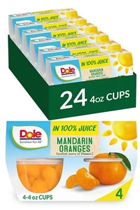 (24 Pack) Dole Fruit Snacks Bowls Mandarin Oranges in 100% Juice, Non-GMO, 4 Oz - Picture 1 of 7