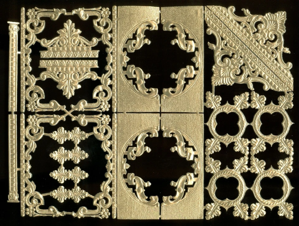 Chatarra troquelada alemana Dresden adornos de papel de aluminio de oro artesanías victorianas Foto 1 de 1