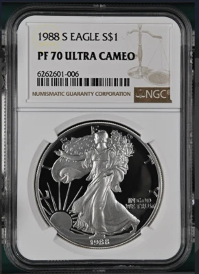 PF70 UCAM 1988-S American Silver Eagle - Brown Label NGC Spot Free White - Image 1 of 2