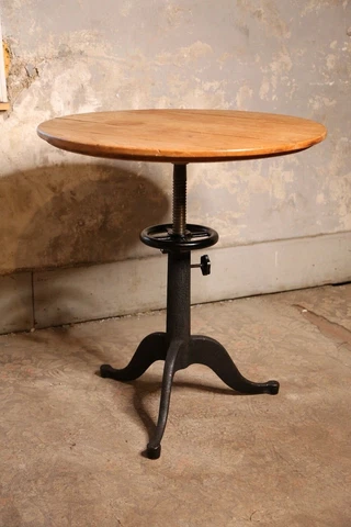 Vintage Cast Iron Table Base Rotating Countertop bar pub table Wood round top Cover