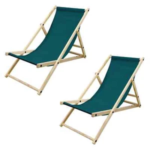 2er Set Liegestuhl Strandliege Sonnenliege Gartenliege Klappstuhl Dunkelgrün - Bild 1 von 2