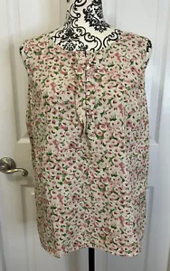Talbots Blouse Floral Sleeveless Button Front Pink Green Cream Women’s Size 16 - Picture 1 of 8