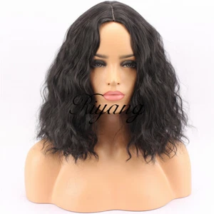 Short Wave Hair Bob Wigs for Women Middle Parting 14" 35cm Synthetic Black/Green - Picture 1 of 36