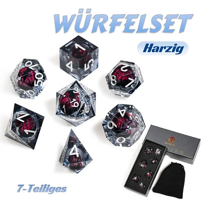 MARKENLOS Das Auge des Drachen RPG 7-teilig Flüssigkern-Harz DnD Würfel Set - Schwarz