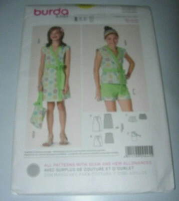 GIRLS CHILD TEEN UNCUT BURDA 9445 Sewing Pattern SHORTS TOP DRESS TOTE SIZE 7-14 - Image 1 of 3