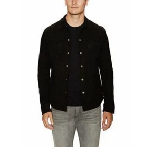 ROGUE Men Black Genuine Suede Leather Snap Closure Long Sleeve Moto Jacket Sz XL - Picture 1 of 20