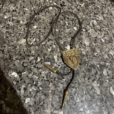 Corbata Longhorn Calavera Bolo 38" Cordón Cuero Ajustable Bronce Antiguo Puntas Detalladas Foto 1 de 4