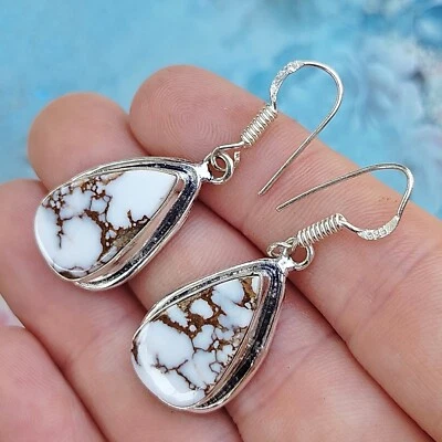 Pendiente de plata de ley 925 con piedras preciosas Wild Horse hecho a mano Foto 1 de 2