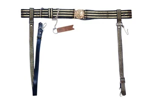 RN Buckle & Black Leather Sword Belt with Slings | 3 Bullion Stripes | LB50 - Picture 1 of 2