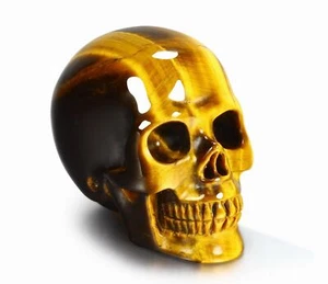 2.0" Gold Tiger Eye Crystal Skull, Hand Carved Gemstone Fine Art Sculpture, R... - Picture 1 of 7